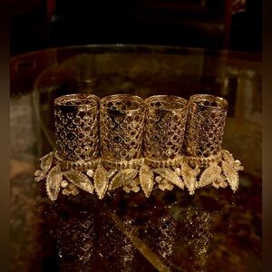 Hollywood Regency Gold Tone Filigree 4 Tube Lipstick Holder